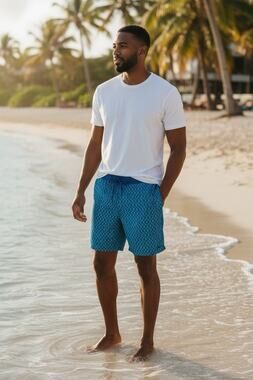 UV Skinz Blue Green Geometric Board Shorts UPF 50+ Swim Trunks Size L